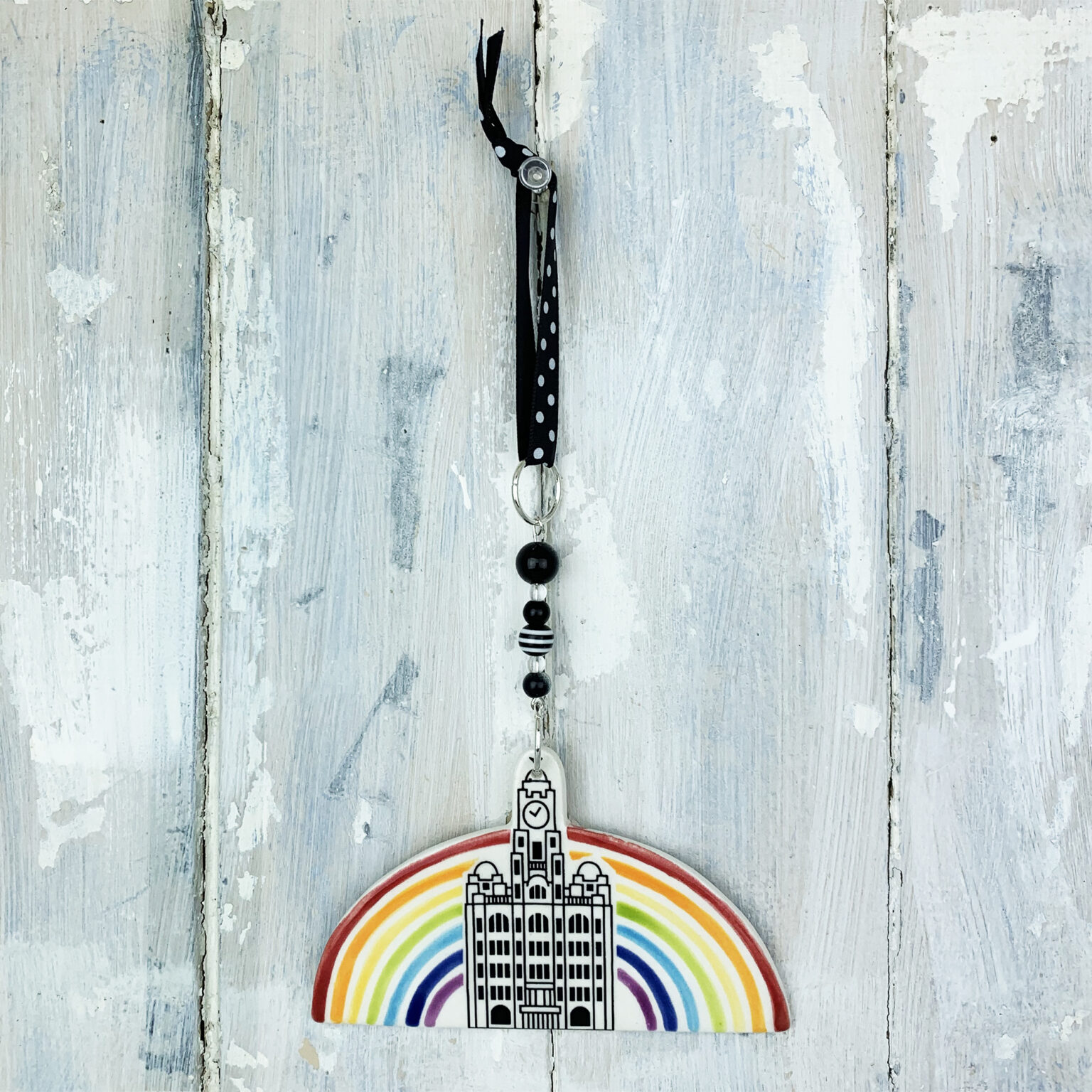 Liverpool Liver Building with Rainbow — handmade ceramic decoration