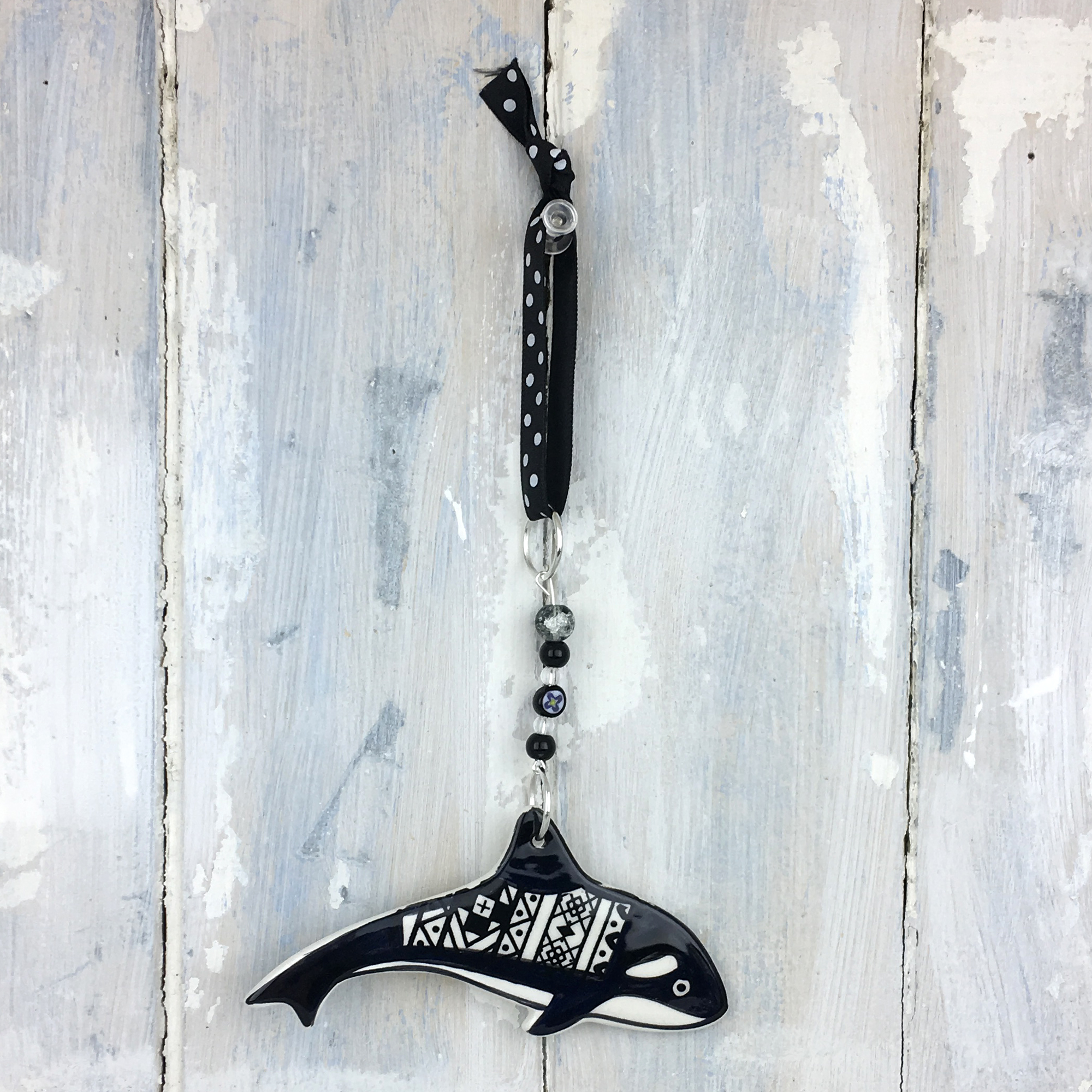 Orca in Fair Isle Jumper — handmade ceramic decoration