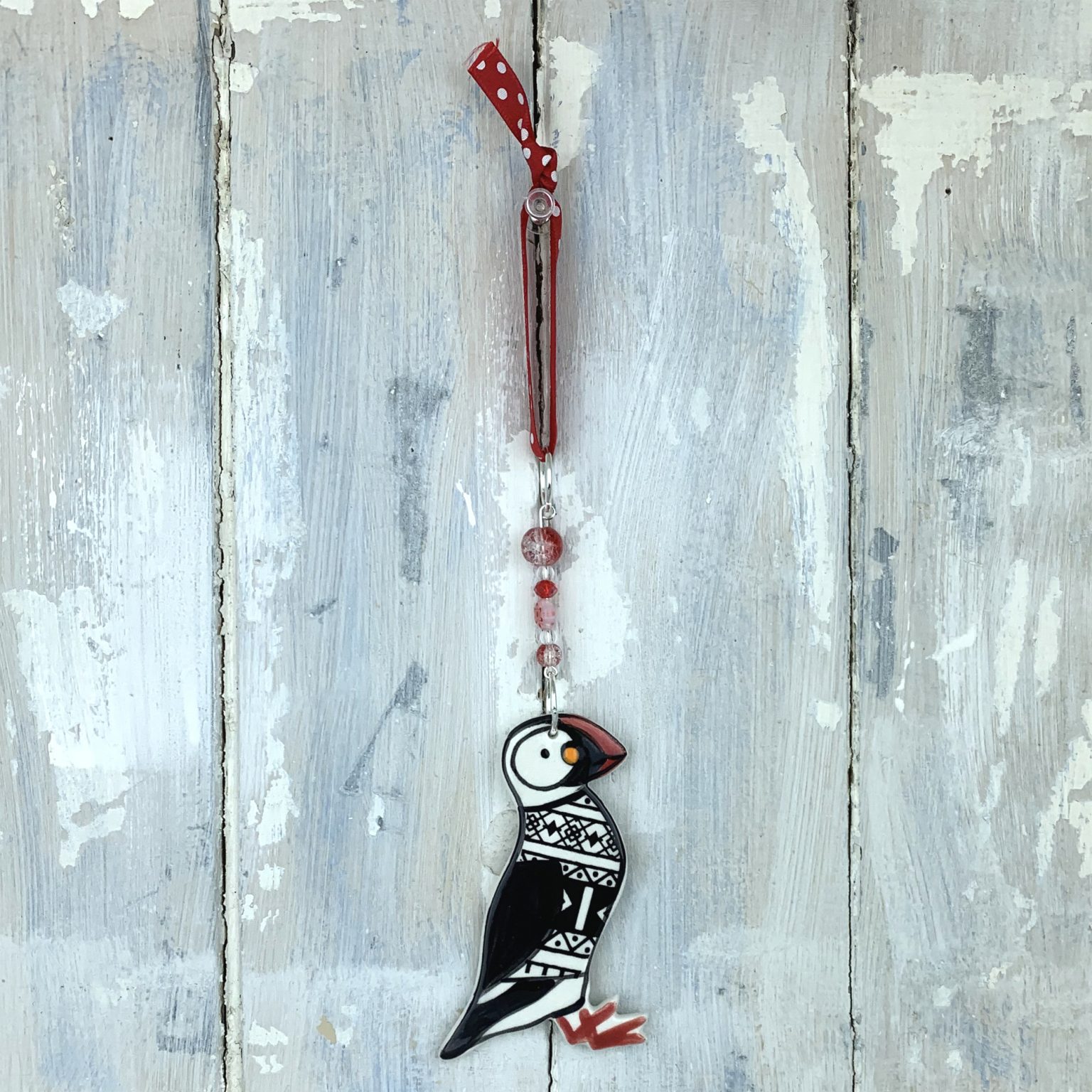 Puffin in Fair Isle Jumper — handmade ceramic decoration